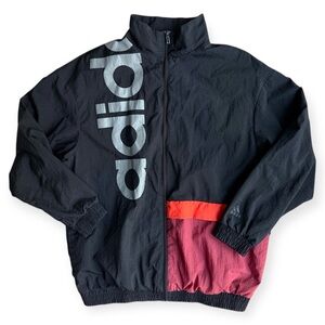 Adidas Men’s Windbreaker Jacket Size Large Colorblock Logo Spellout Full Zip Y2K
